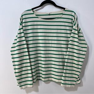 Green Striped Casual Cotton Relaxed Long Sleeve Preppy Maurices Tee [size XL]
